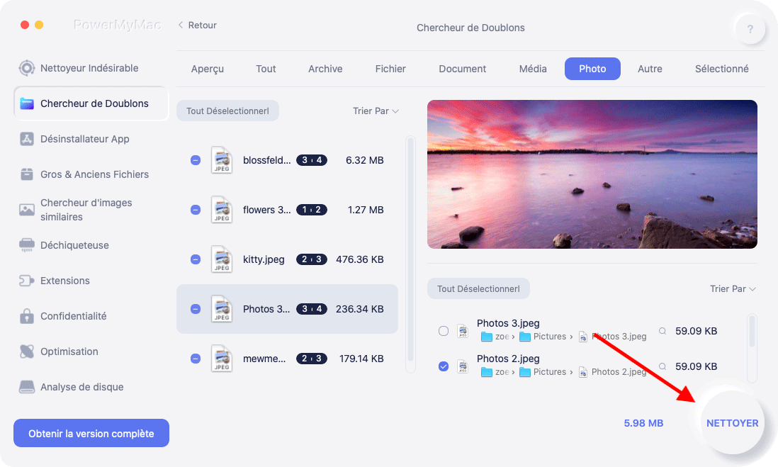 Supprimer les photos en double de Mac