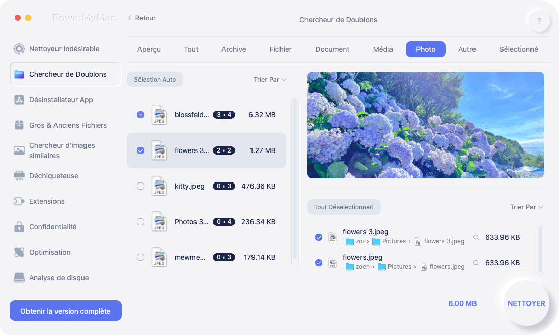 Sélectionnez les images en double à nettoyer