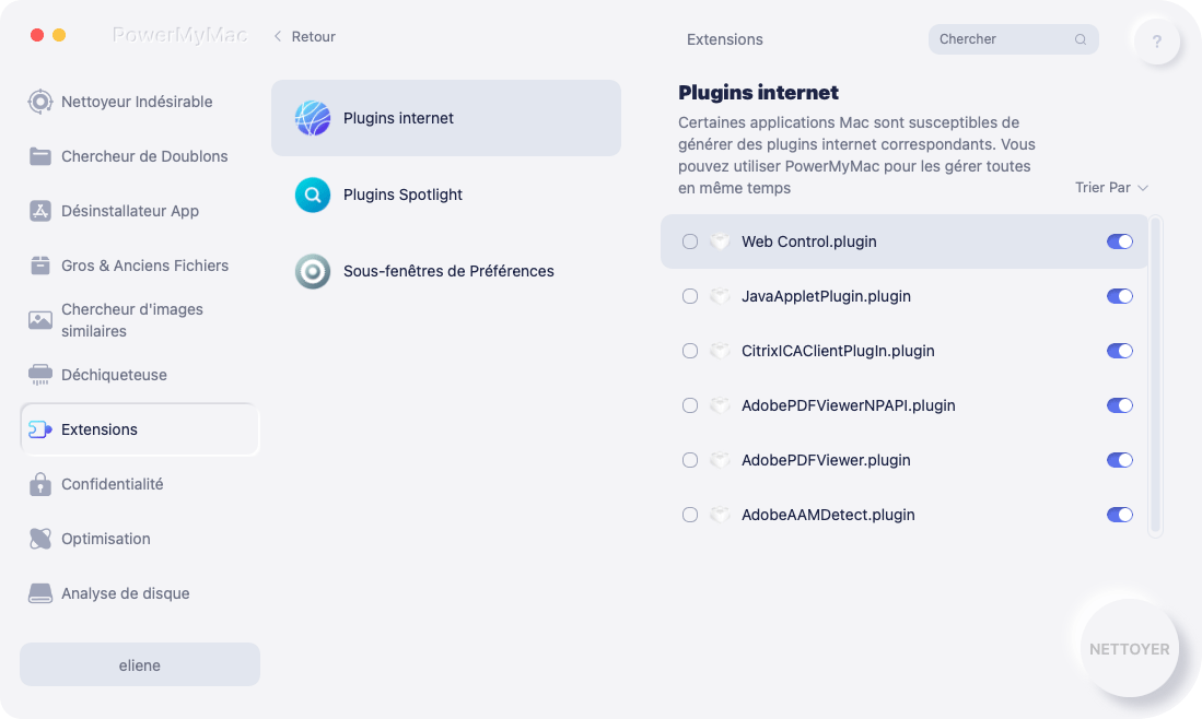 Suppression d'extensions et de plugins