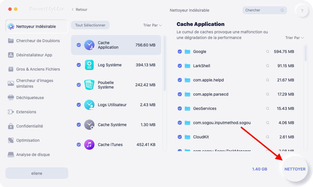 Choisissez les éléments que vous souhaitez nettoyer