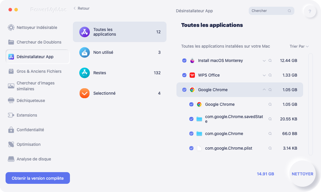 Sélectionnez Microsoft Word et ses fichiers associés à supprimer