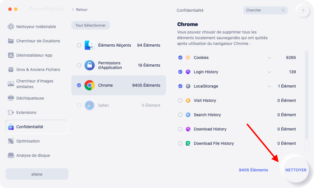 Sélectionnez les cookies de navigateur souhaités à nettoyer