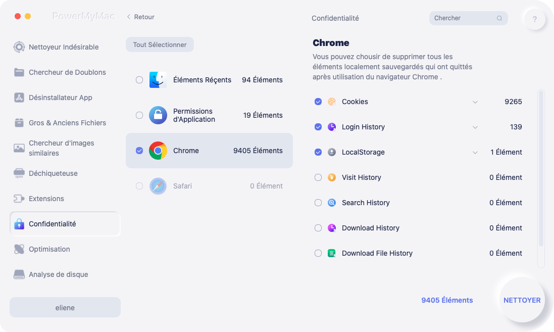 Sélectionnez les fichiers que vous souhaitez nettoyer