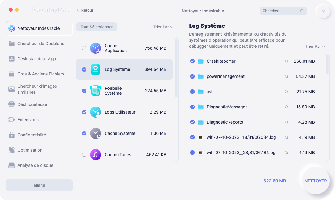 Sélectionnez le fichier à nettoyer