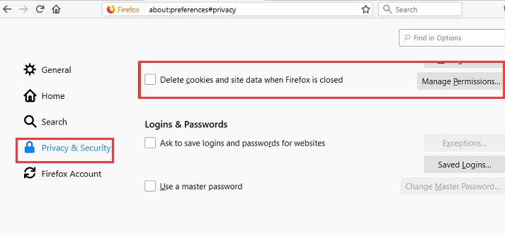 Supprimer les cookies dans Firefox sous Windows 10