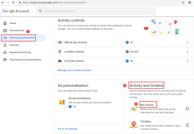 Supprimer l'historique de recherche Google avec mon activité