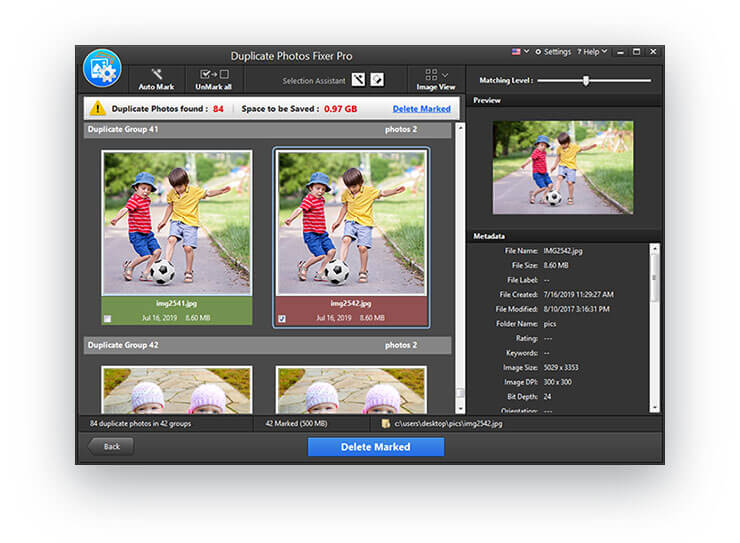 Interface utilisateur de Duplicate Photos Fixer Pro