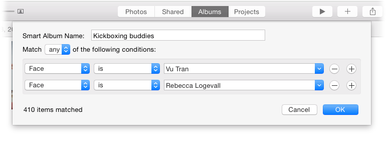 Configurer l'album intelligent
