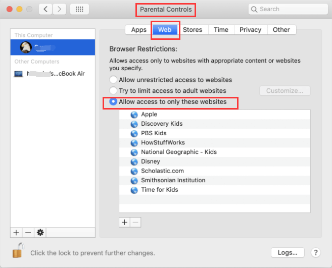 Bloquer les sites Web sur Mac à l'aide du contrôle parental
