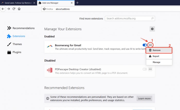 Supprimer Boomerang de Google Chrome