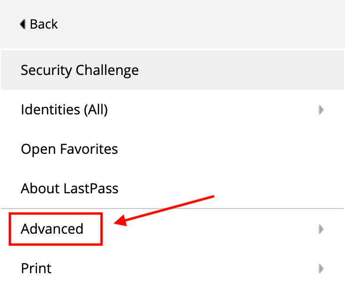 Choisissez Avancé pour vider le cache LastPass