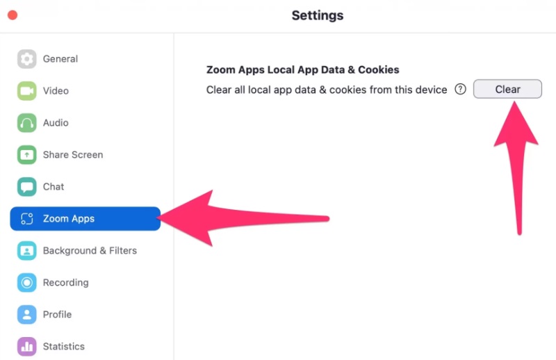 Effacer le cache de zoom et les cookies sur Mac