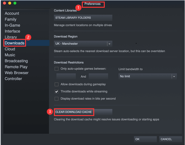 Effacer le cache de téléchargement sur Steam
