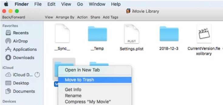 Effacer le cache iMovie en supprimant les fichiers de bibliothèque
