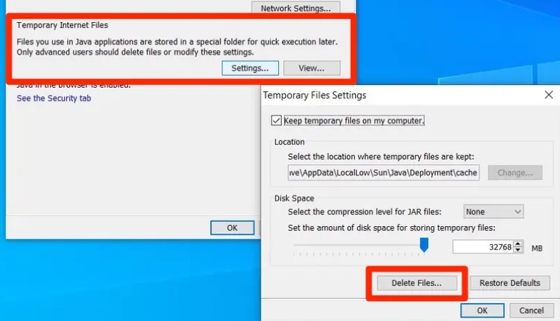 Étapes pour effacer les caches Java sous Windows