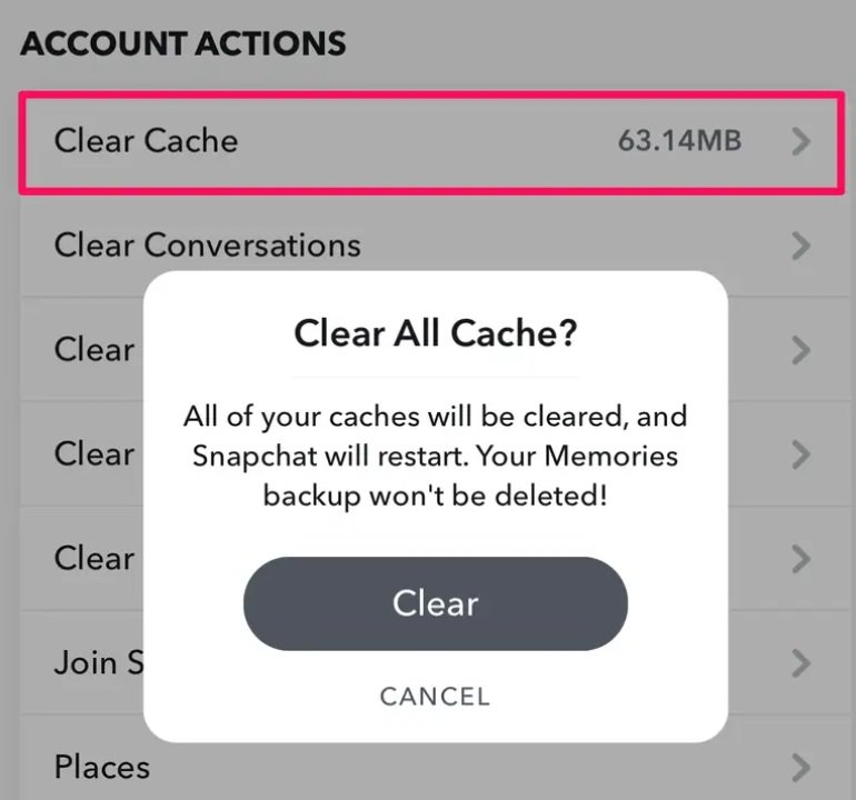 Supprimer le cache de Snapchat sur iPhone