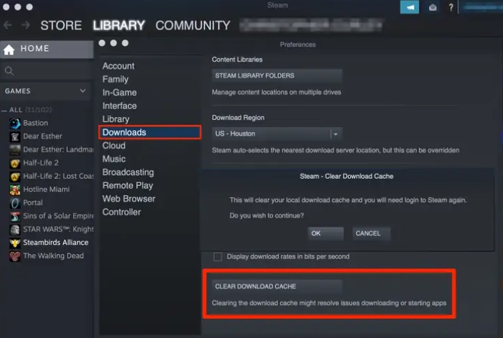 Effacer manuellement les caches Steam
