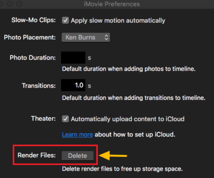 Supprimer les fichiers de rendu iMovie