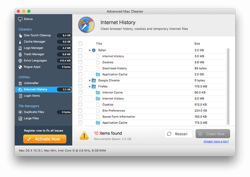 Fonction utilitaire de Advanced Mac Cleaner