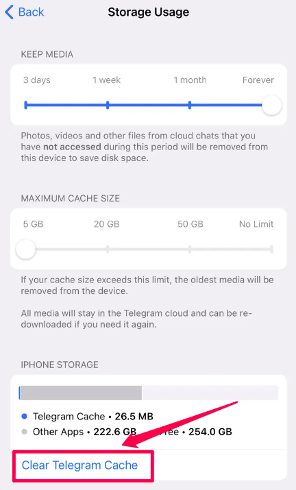 Effacer le cache des télégrammes sur iPhone