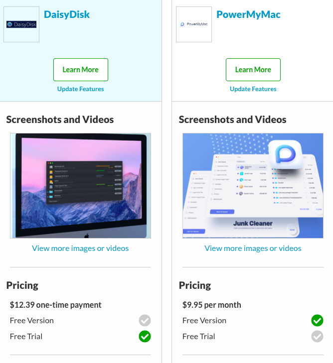 Prix ​​​​de PowerMyMac par rapport à DaisyDisk