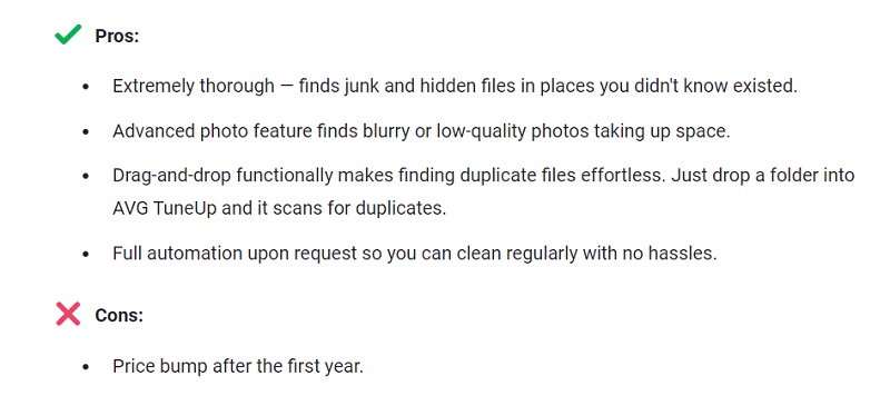 Avantages et inconvénients d'AVG Cleaner