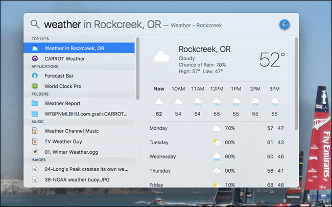 Météo de recherche Spotlight