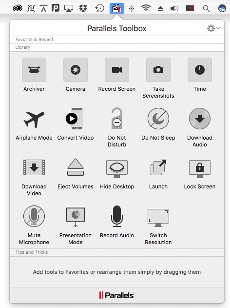 Interface de Parallels Toolbox pour Mac