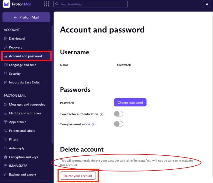 Comment supprimer un compte Proton