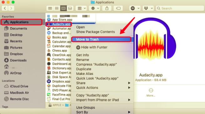 Supprimer Audacity du dossier Applications sur Mac