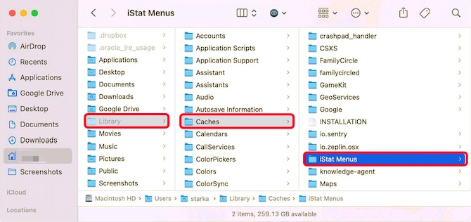 Désinstaller manuellement les menus iStat sur Mac