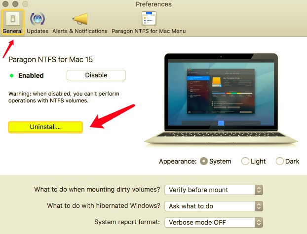 Supprimer NTFS de Mac via les Préférences Système