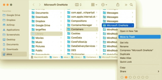 Supprimer des composants de OneNote sur Mac