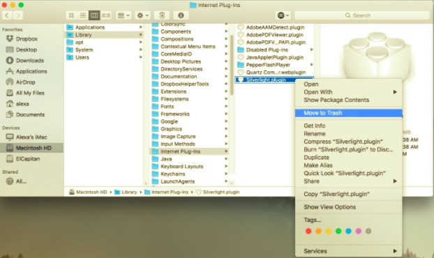 Suppression manuelle de Silverlight et de ses fichiers associés de Mac