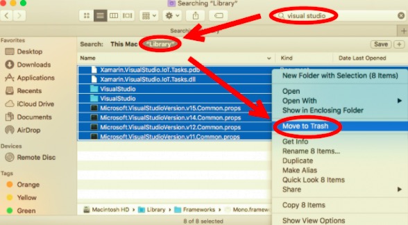 Supprimer manuellement les restes de Visual Studio sur Mac