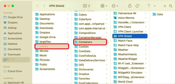 Désinstaller manuellement VPN Shield sur Mac avec les fichiers associés