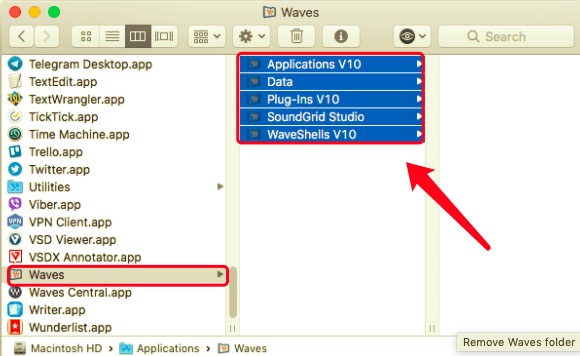 Supprimer le dossier Waves du dossier Applications