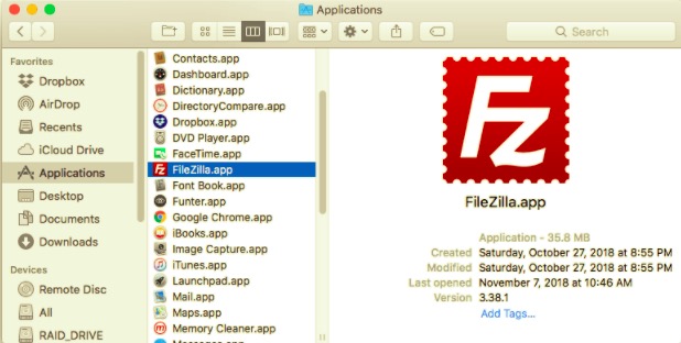 Supprimer FileZilla de Mac