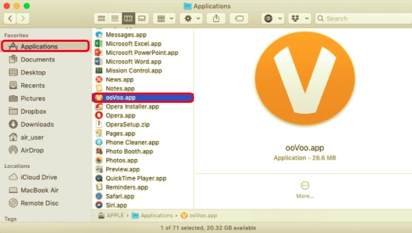 Supprimer ooVoo sur Mac du dossier d'application