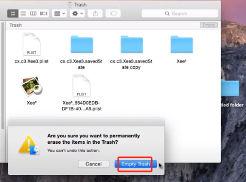 Désinstaller la corbeille vide Xee