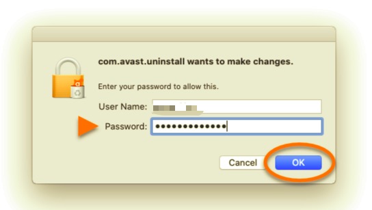 Entrez le nom d'utilisateur et le mot de passe pour désinstaller Avast