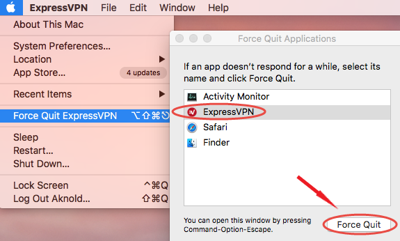 Forcer à quitter ExpressVPN avant de le supprimer