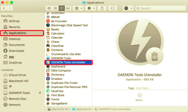 Désinstaller Daemon Tools sur Mac avec son programme de désinstallation