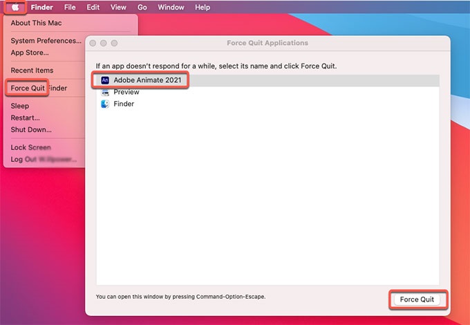 Quittez et désinstallez Adobe Animate sur Mac