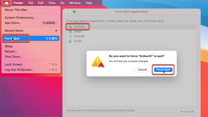 Forcer à quitter et désinstaller Ardour sur Mac