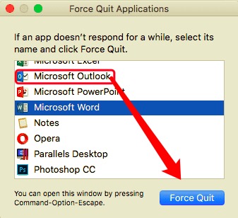 Forcer à quitter Outlook avant de le désinstaller sur Mac
