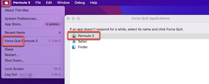 Forcer à quitter et désinstaller manuellement Permute sur Mac
