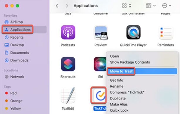Forcer à quitter et désinstaller TickTick sur Mac