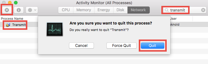 Quitter pour désinstaller Transmit