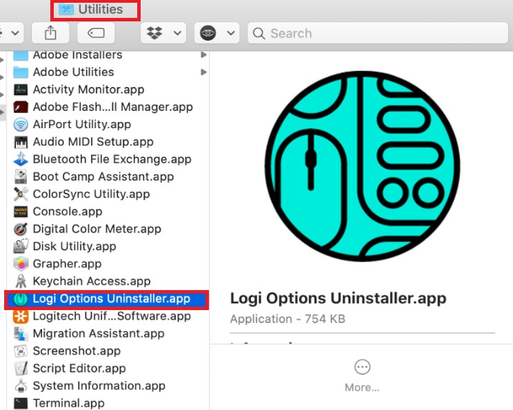 Désinstaller manuellement les options Logitech sur Mac
